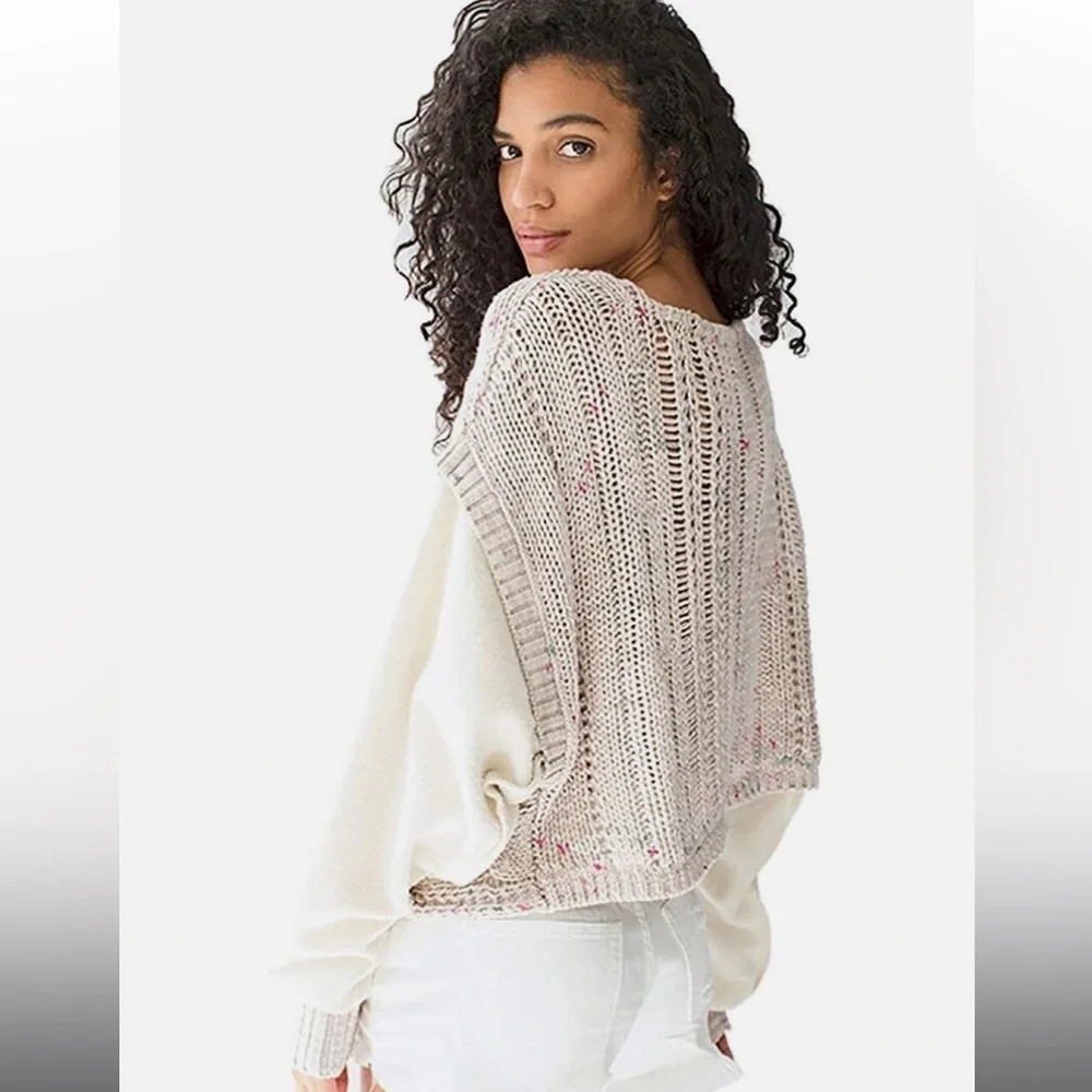 Free People Honey Cable Pullover Sweater in Shell White Combo